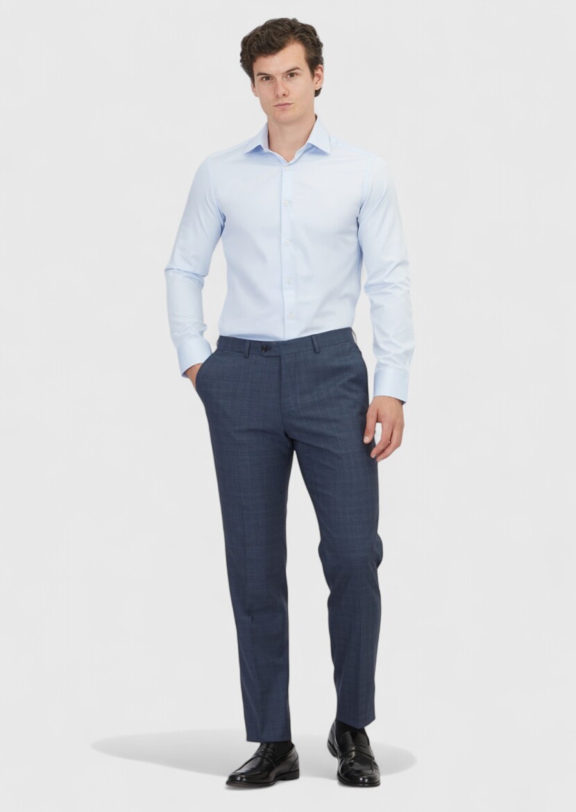 Light Blue Plain Slim Fit Weaving Classical 100% Cotton Shirt 