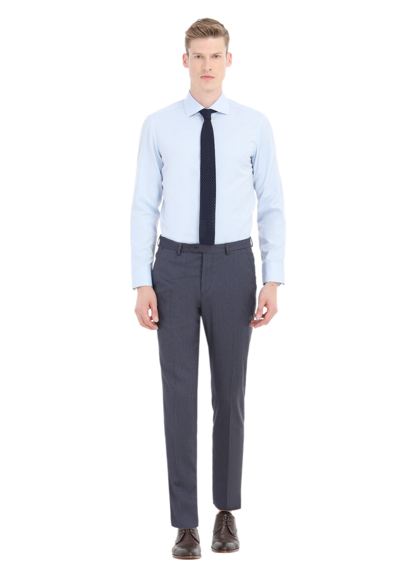 Light Blue Plain Slim Fit Weaving Classical Cotton Blended Shirt - RAMSEY