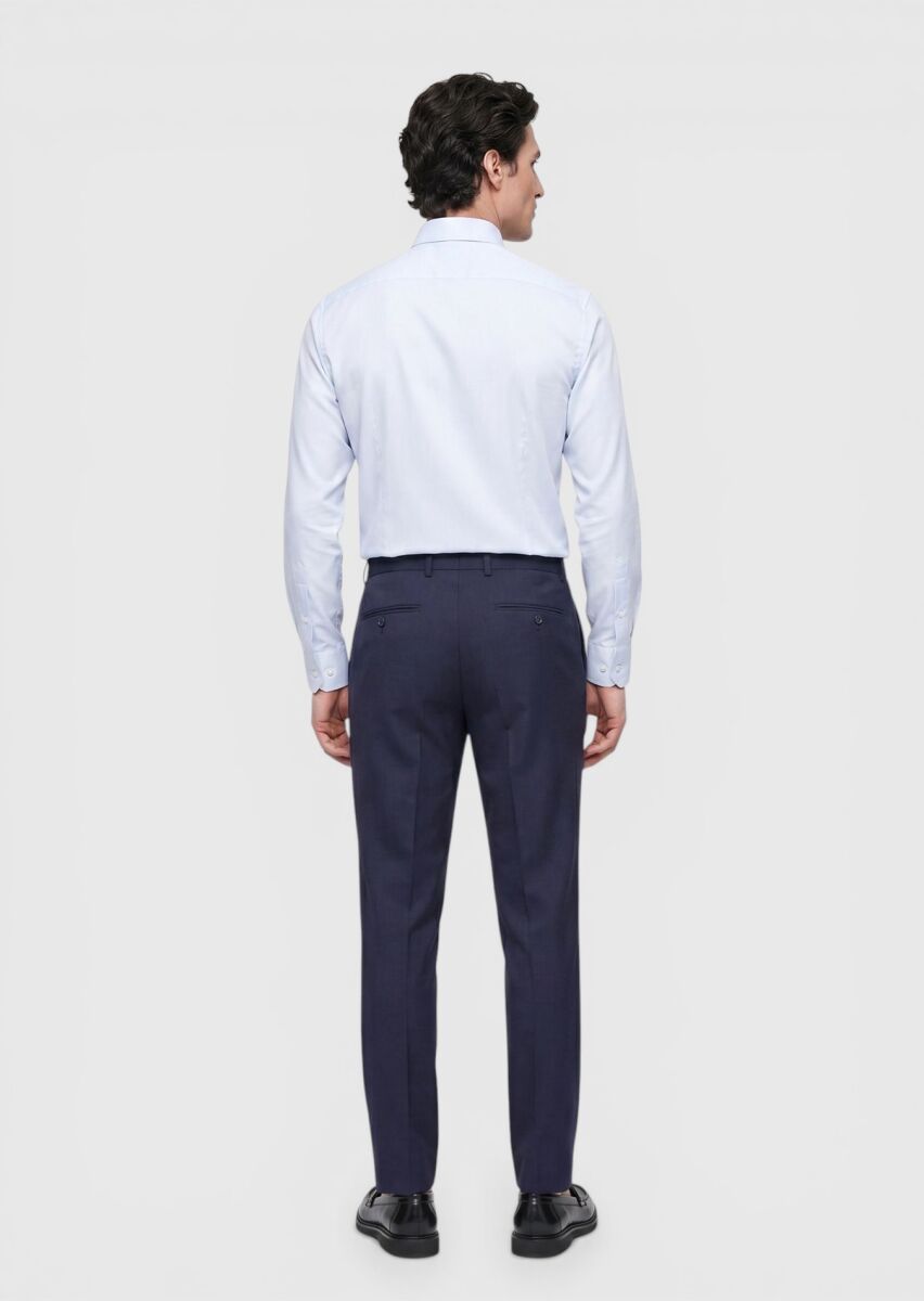 Light Blue Plain Super Slim Fit Long Weaving Classical 100% Cotton Shirt - 5