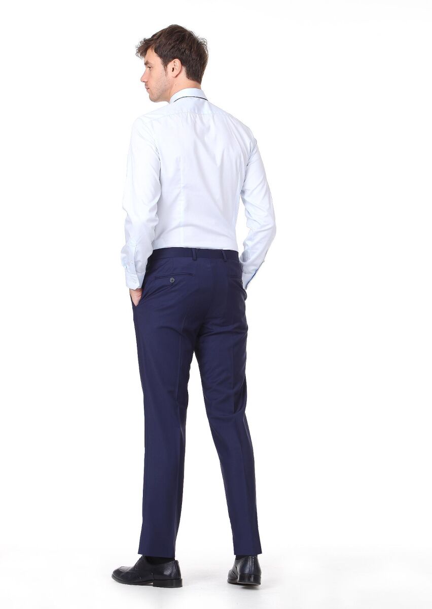 Light Blue Plain Super Slim Fit Weaving Classical 100% Cotton Shirt - 4