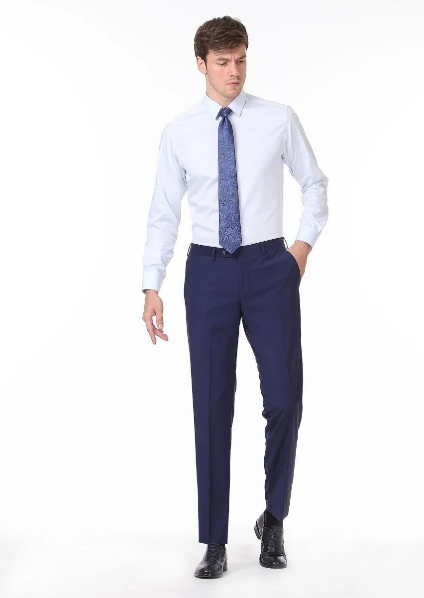 Light Blue Plain Super Slim Fit Weaving Classical 100% Cotton Shirt - 1