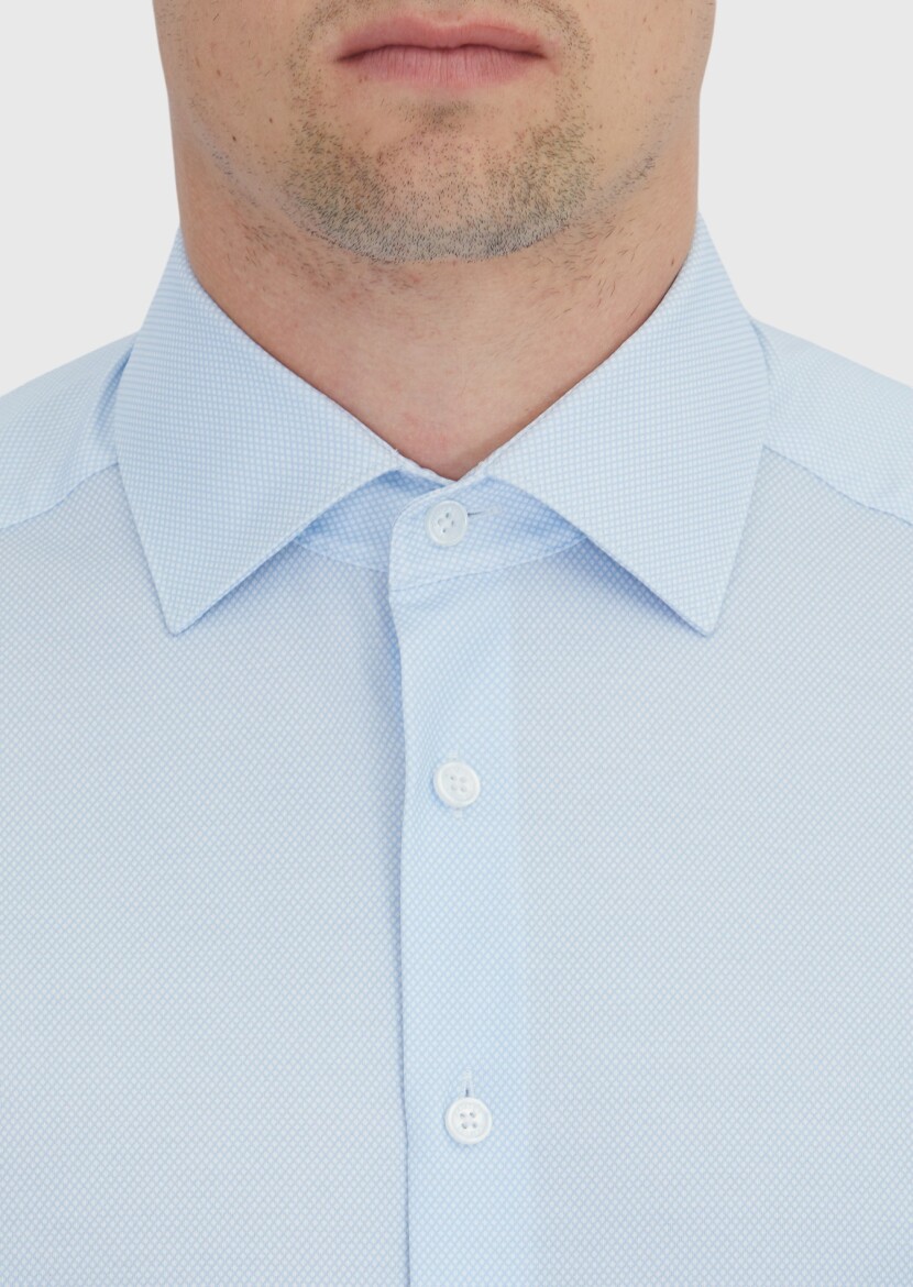 Light Blue Printed Regular Fit Knitting Classical Cotton Blended Shirt - 4