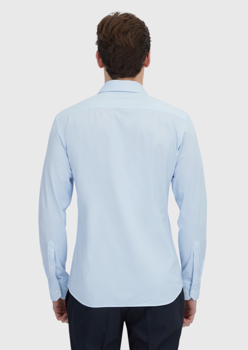 Light Blue Printed Regular Fit Knitting Classical Cotton Blended Shirt - 5