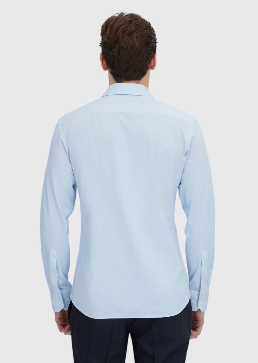 Light Blue Printed Regular Fit Long Knitting Classical Cotton Blended Shirt - 5