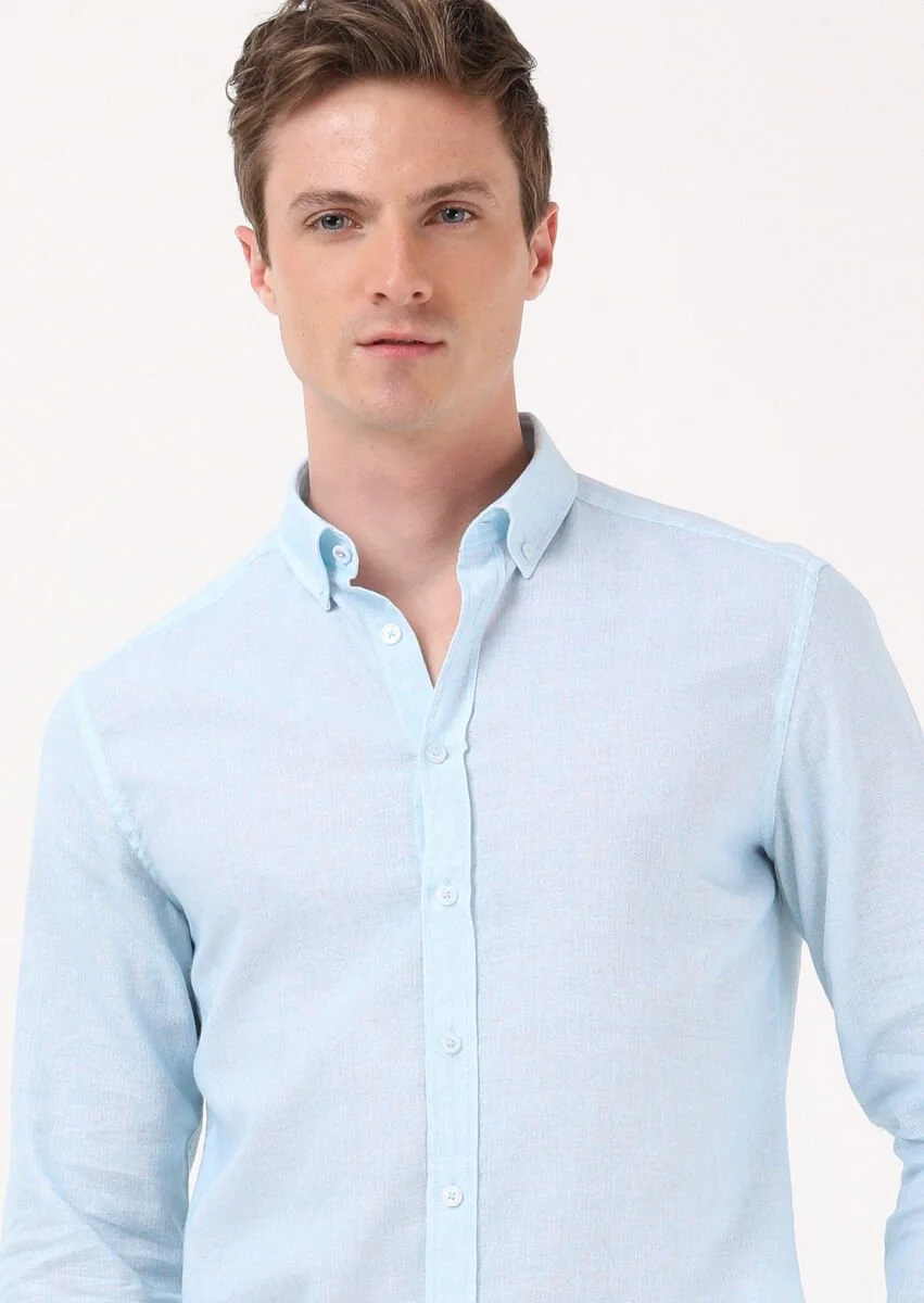 Light Blue Printed Regular Fit Weaving Casual Cotton Blended Shirt - 3
