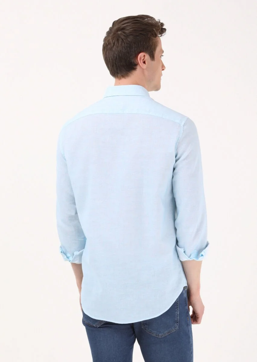 Light Blue Printed Regular Fit Weaving Casual Cotton Blended Shirt - 5