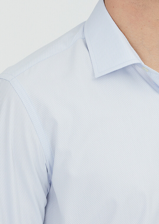 Light Blue Regular Fit Long Weaving Classical 100% Cotton Shirt - 3