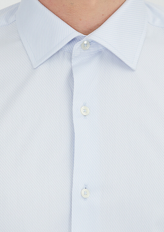 Light Blue Regular Fit Long Weaving Classical 100% Cotton Shirt - 4