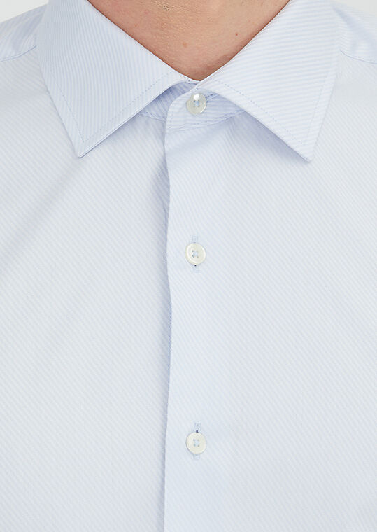 Light Blue Regular Fit Long Weaving Classical 100% Cotton Shirt - 4