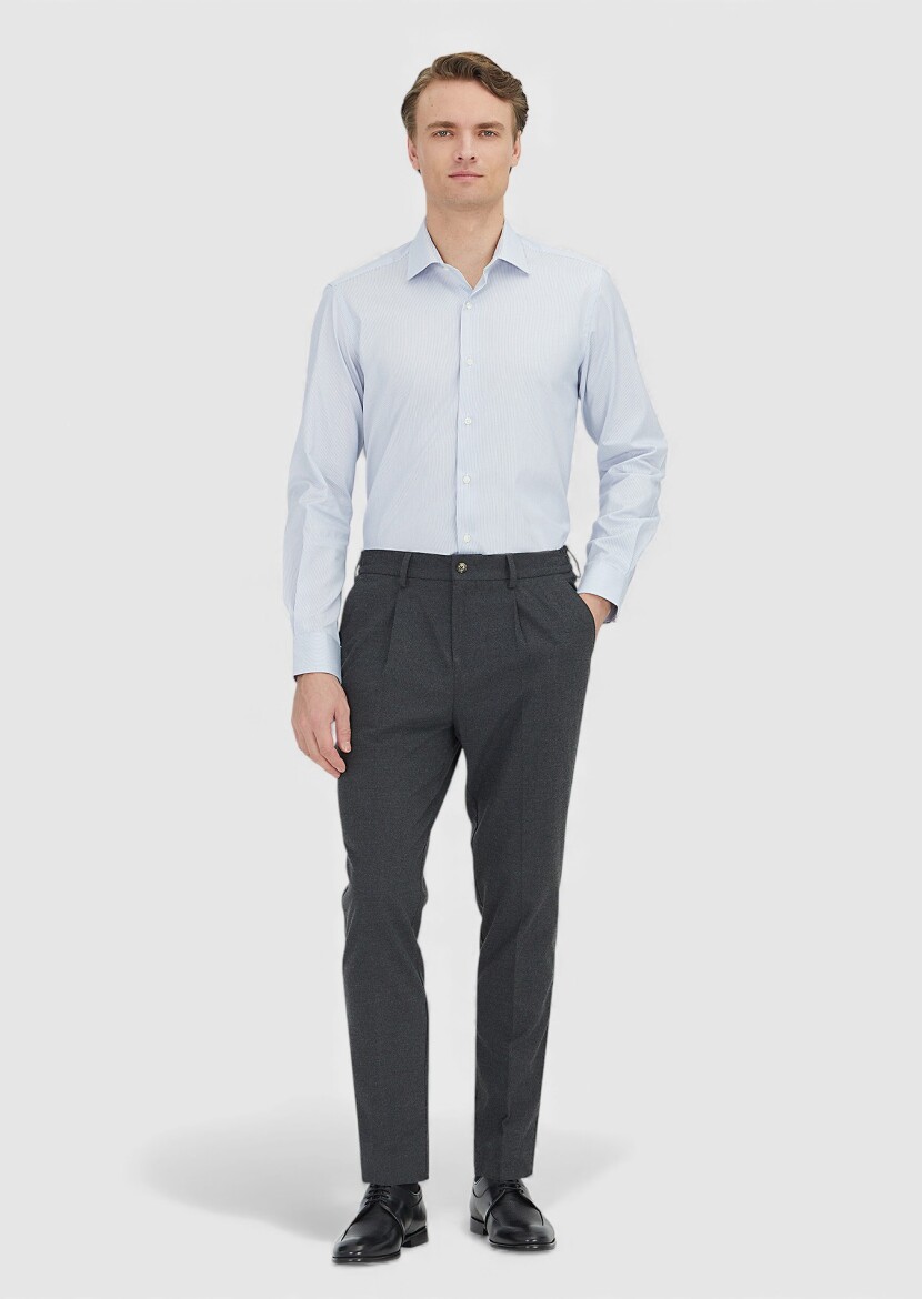 Light Blue Regular Fit Long Weaving Classical 100% Cotton Shirt - RAMSEY