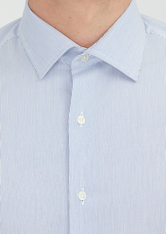 Light Blue Regular Fit Long Weaving Classical 100% Cotton Shirt - 4