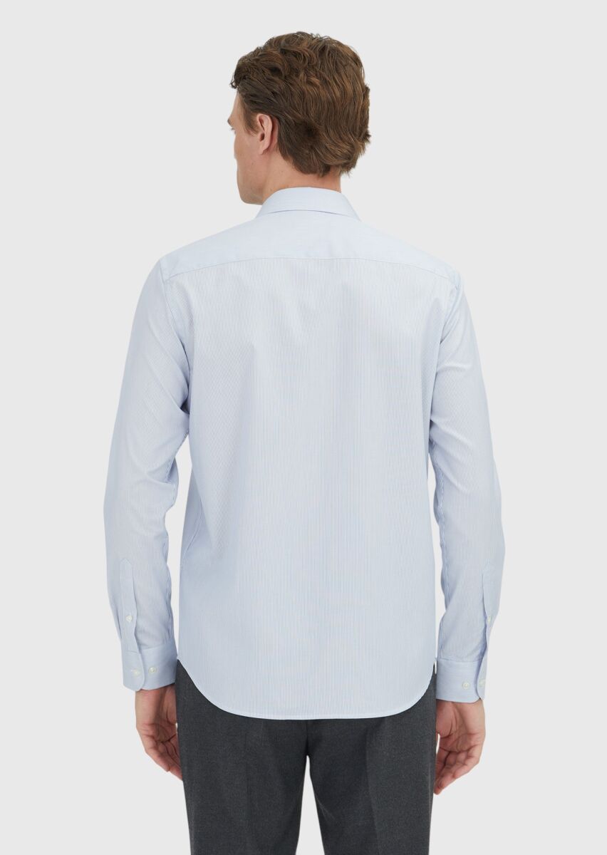 Light Blue Regular Fit Long Weaving Classical 100% Cotton Shirt - 5