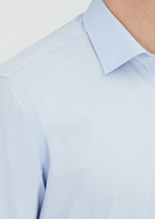 Light Blue Regular Fit Long Weaving Classical 100% Cotton Shirt - 4