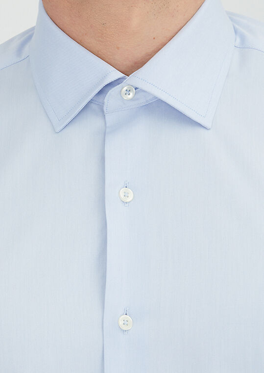 Light Blue Regular Fit Long Weaving Classical 100% Cotton Shirt - 5