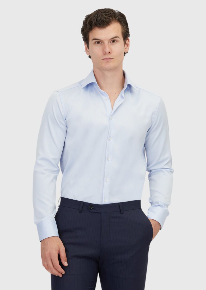 Light Blue Regular Fit Non Iron Weaving Classical 100% Cotton Shirt - 1