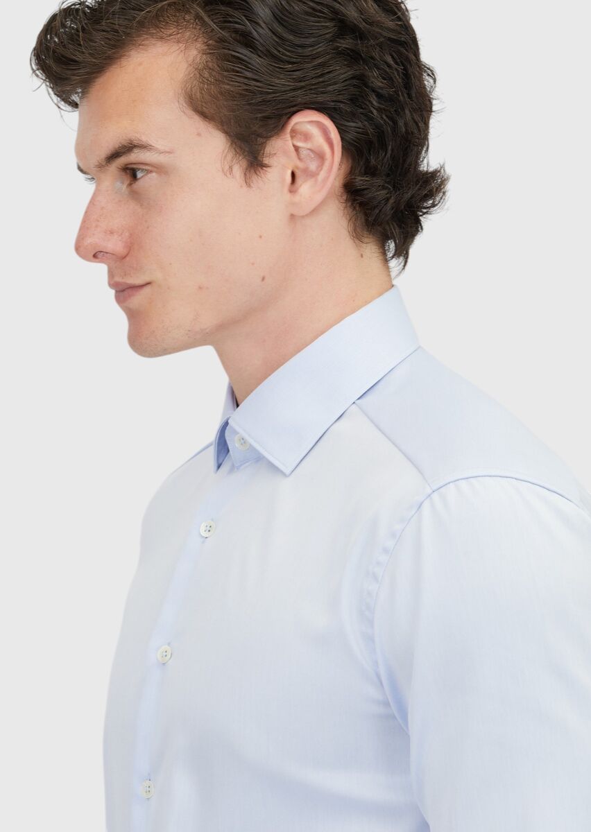 Light Blue Regular Fit Non Iron Weaving Classical 100% Cotton Shirt - 4