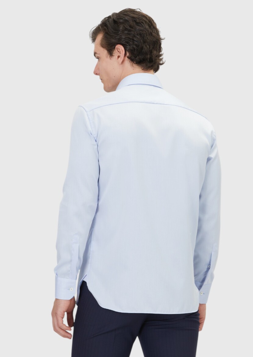 Light Blue Regular Fit Non Iron Weaving Classical 100% Cotton Shirt - 5