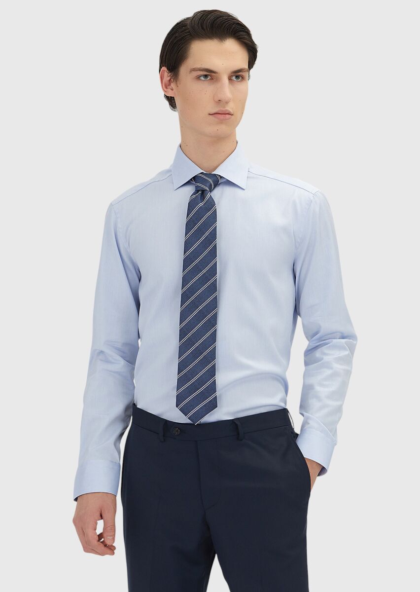 Light Blue Regular Fit Non Iron Weaving Classical 100% Cotton Shirt - 3