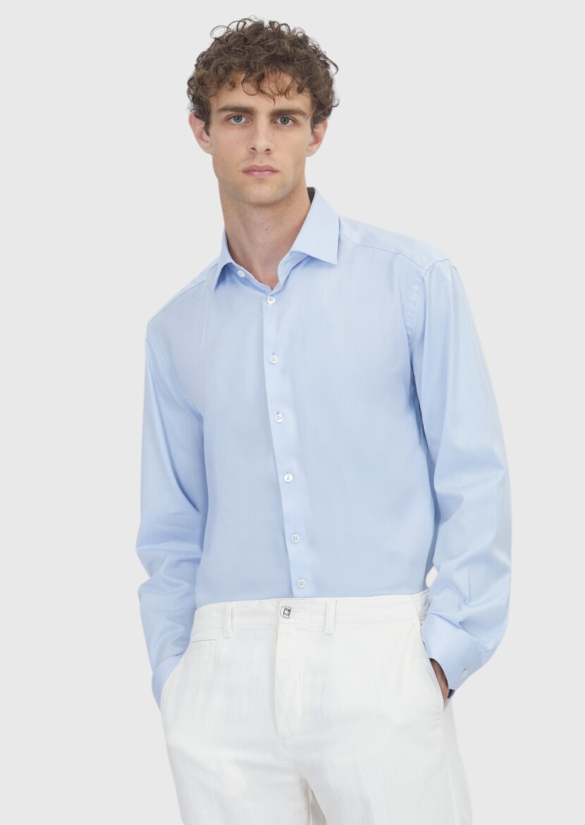 Light Blue Regular Fit Weaving Classical 100% Cotton Shirt - RAMSEY