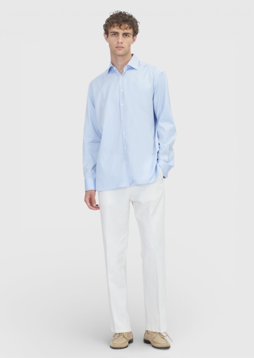 Light Blue Regular Fit Weaving Classical 100% Cotton Shirt - RAMSEY