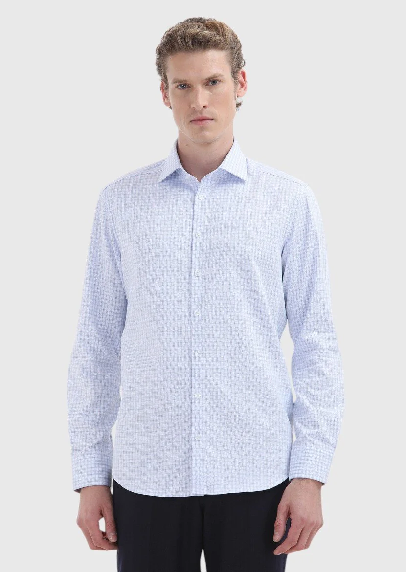 Light Blue Regular Fit Weaving Classical 100% Cotton Shirt - 2