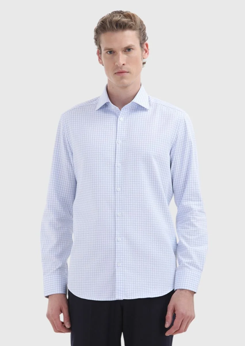 Light Blue Regular Fit Weaving Classical 100% Cotton Shirt - 2