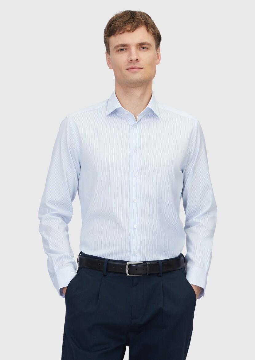 Light Blue Regular Fit Weaving Classical 100% Cotton Shirt - RAMSEY