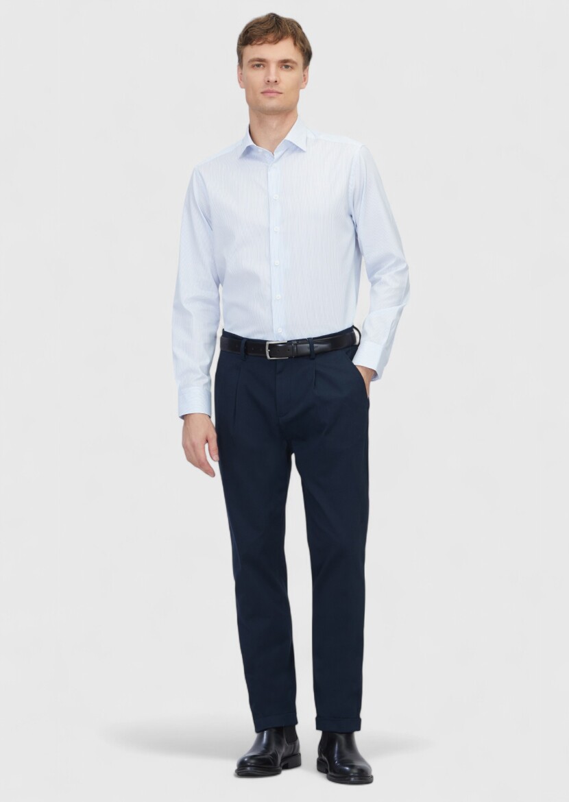 Light Blue Regular Fit Weaving Classical 100% Cotton Shirt - RAMSEY