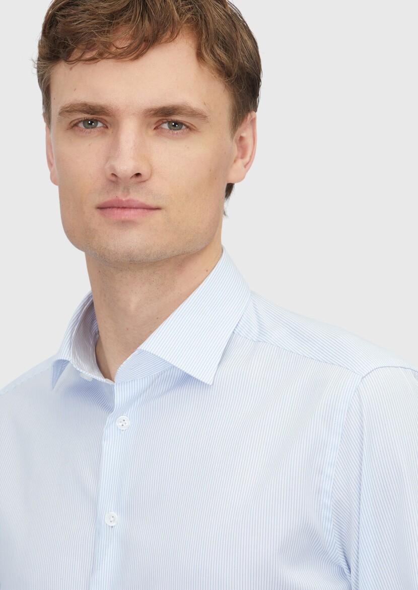 Light Blue Regular Fit Weaving Classical 100% Cotton Shirt - 3