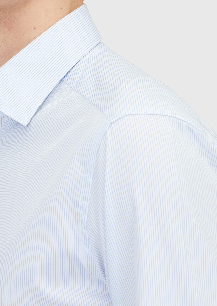 Light Blue Regular Fit Weaving Classical 100% Cotton Shirt - 4