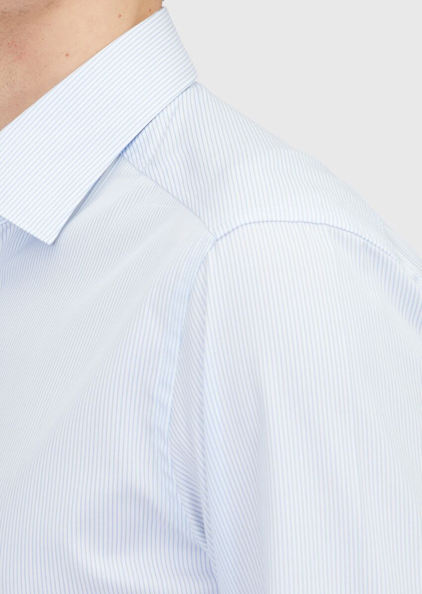 Light Blue Regular Fit Weaving Classical 100% Cotton Shirt - 4