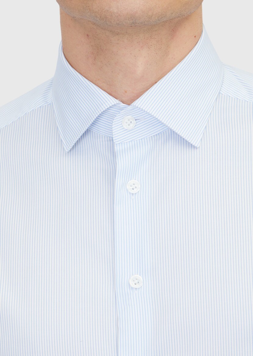 Light Blue Regular Fit Weaving Classical 100% Cotton Shirt - 5