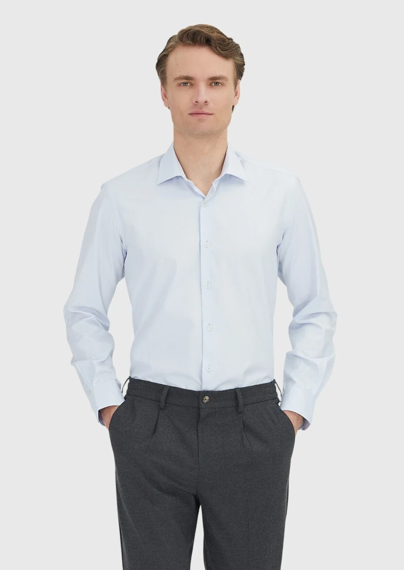 Light Blue Regular Fit Weaving Classical 100% Cotton Shirt - RAMSEY