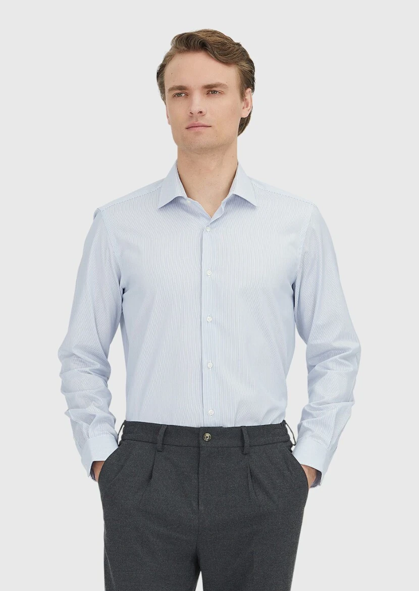 Light Blue Regular Fit Weaving Classical 100% Cotton Shirt - RAMSEY