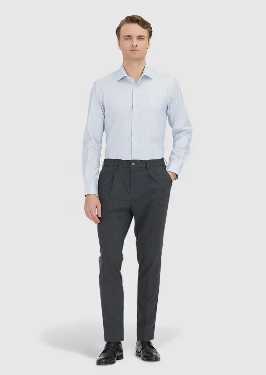 Light Blue Regular Fit Weaving Classical 100% Cotton Shirt - 2