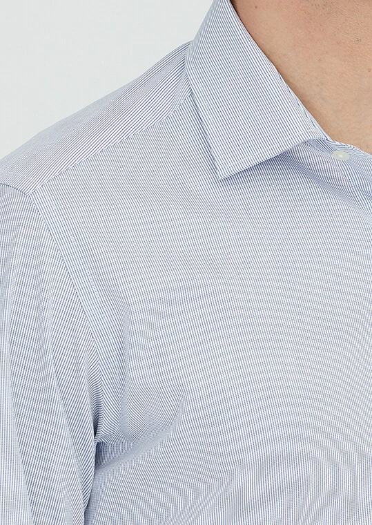 Light Blue Regular Fit Weaving Classical 100% Cotton Shirt - 3