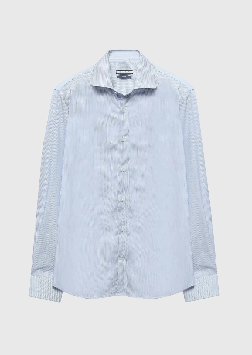 Light Blue Regular Fit Weaving Classical 100% Cotton Shirt - 6