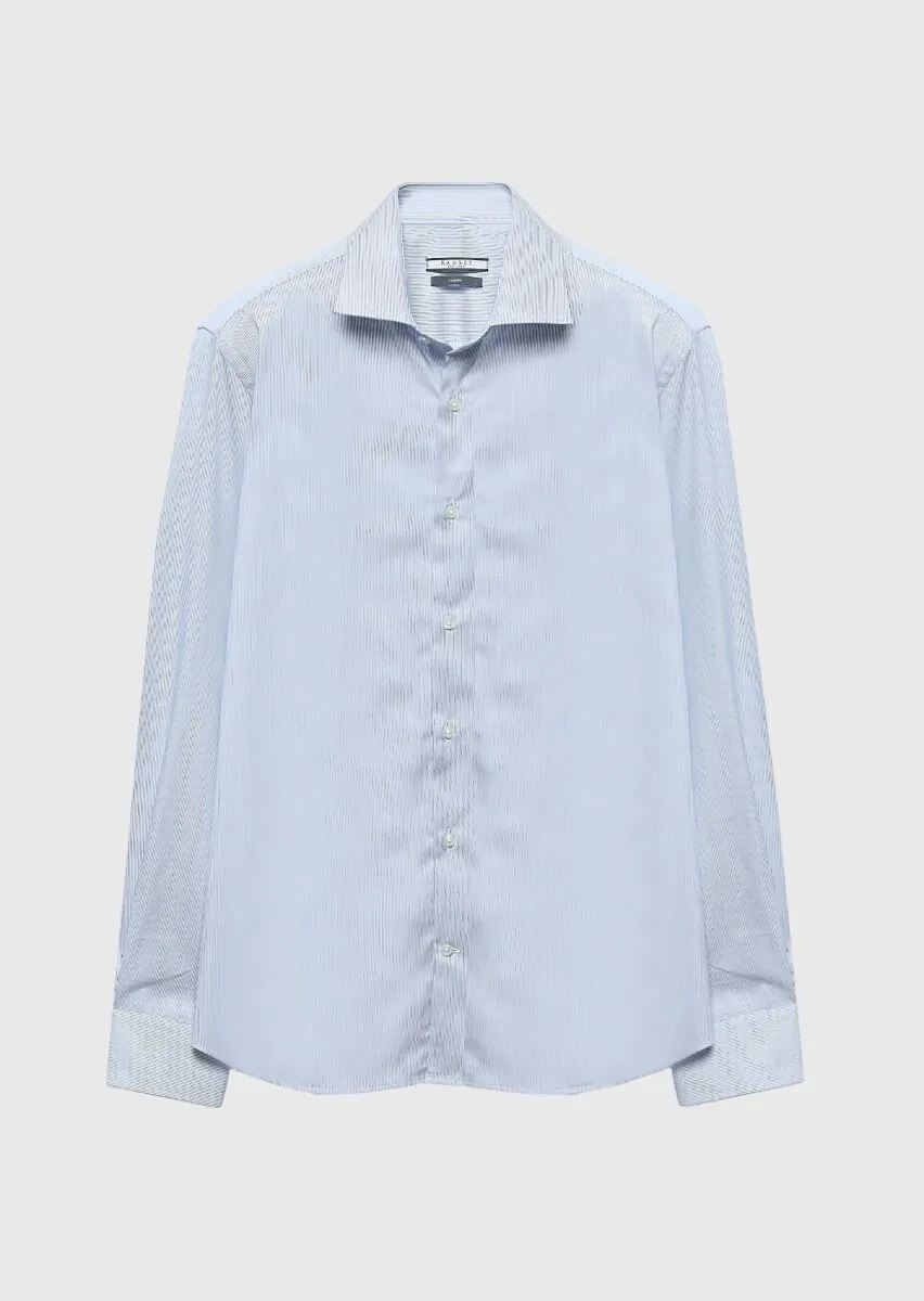 Light Blue Regular Fit Weaving Classical 100% Cotton Shirt - 6