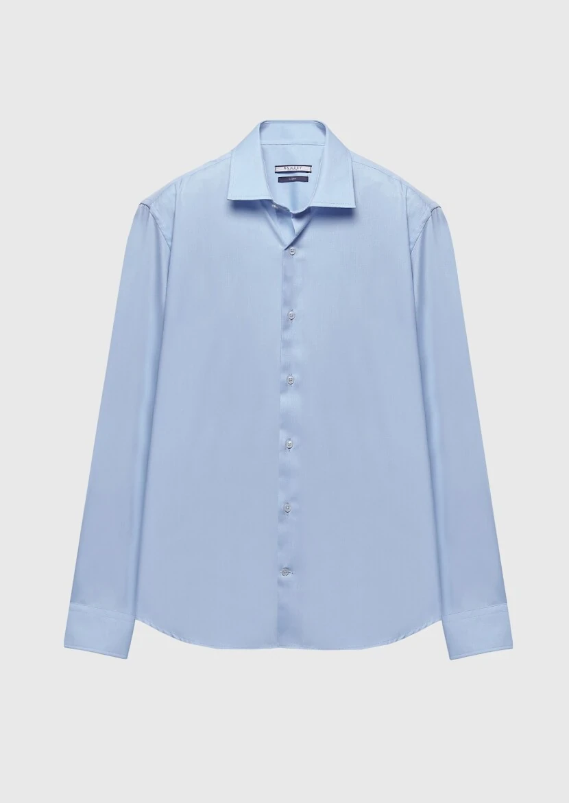 Light Blue Regular Fit Weaving Classical 100% Cotton Shirt - 7