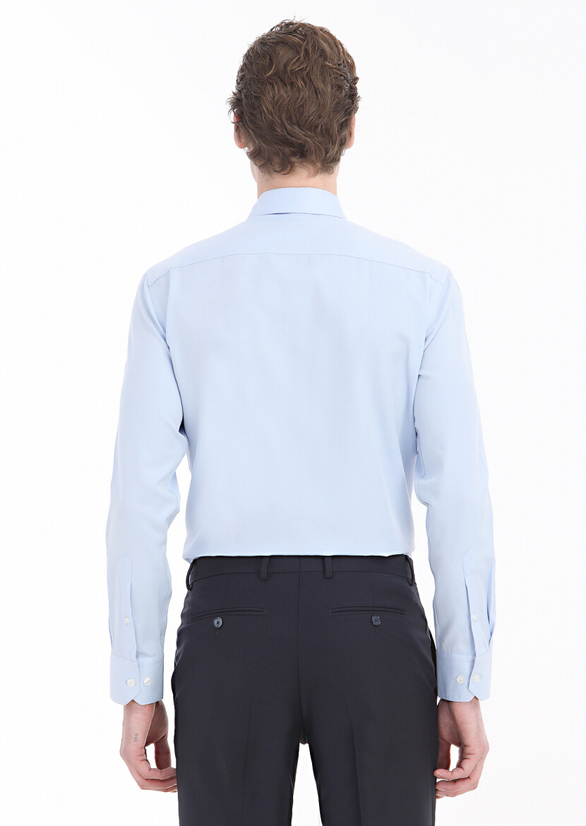 Light Blue Regular Fit Weaving Classical Cotton Blended Shirt - 6