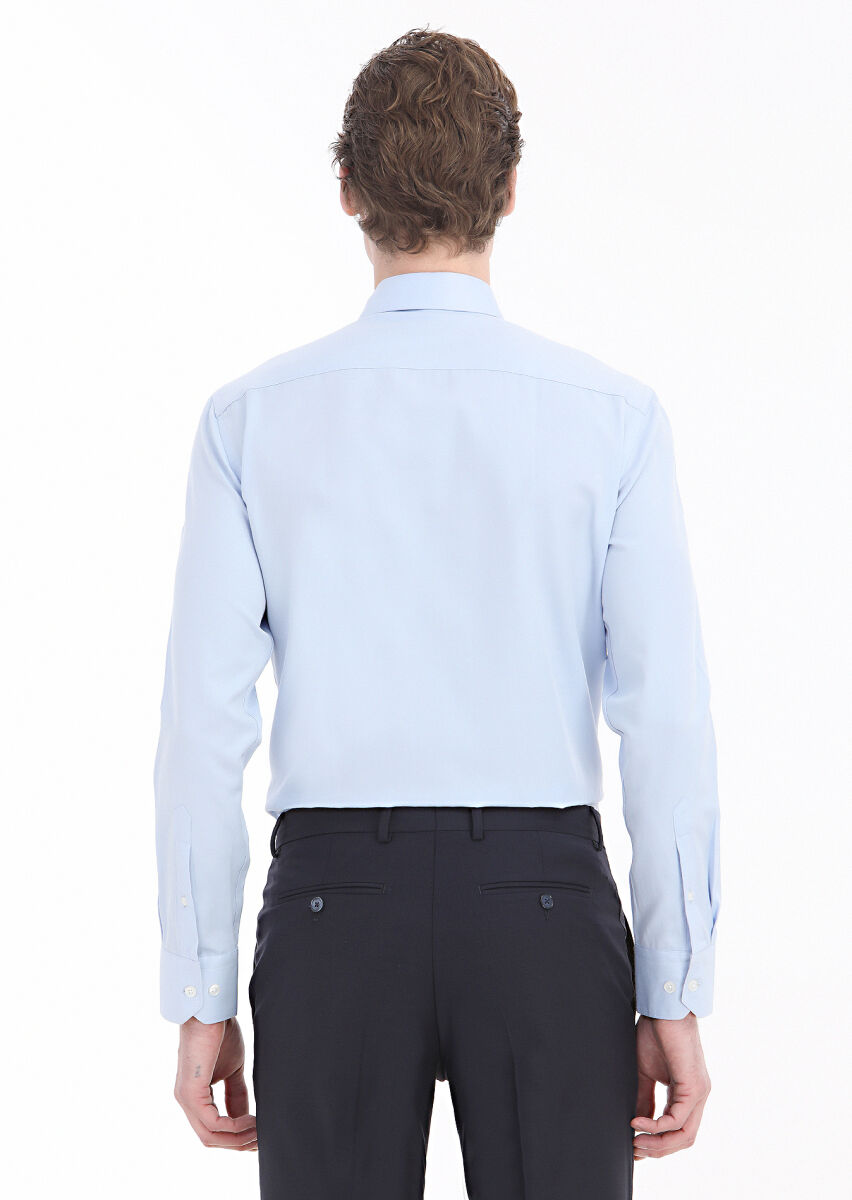 Light Blue Regular Fit Weaving Classical Cotton Blended Shirt - 6