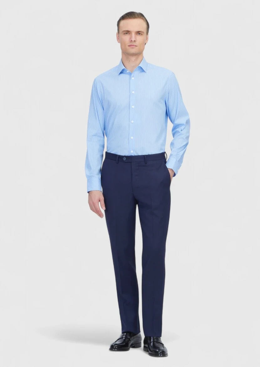 Light Blue Regular Fit Weaving Classical Cotton Blended Shirt - 2