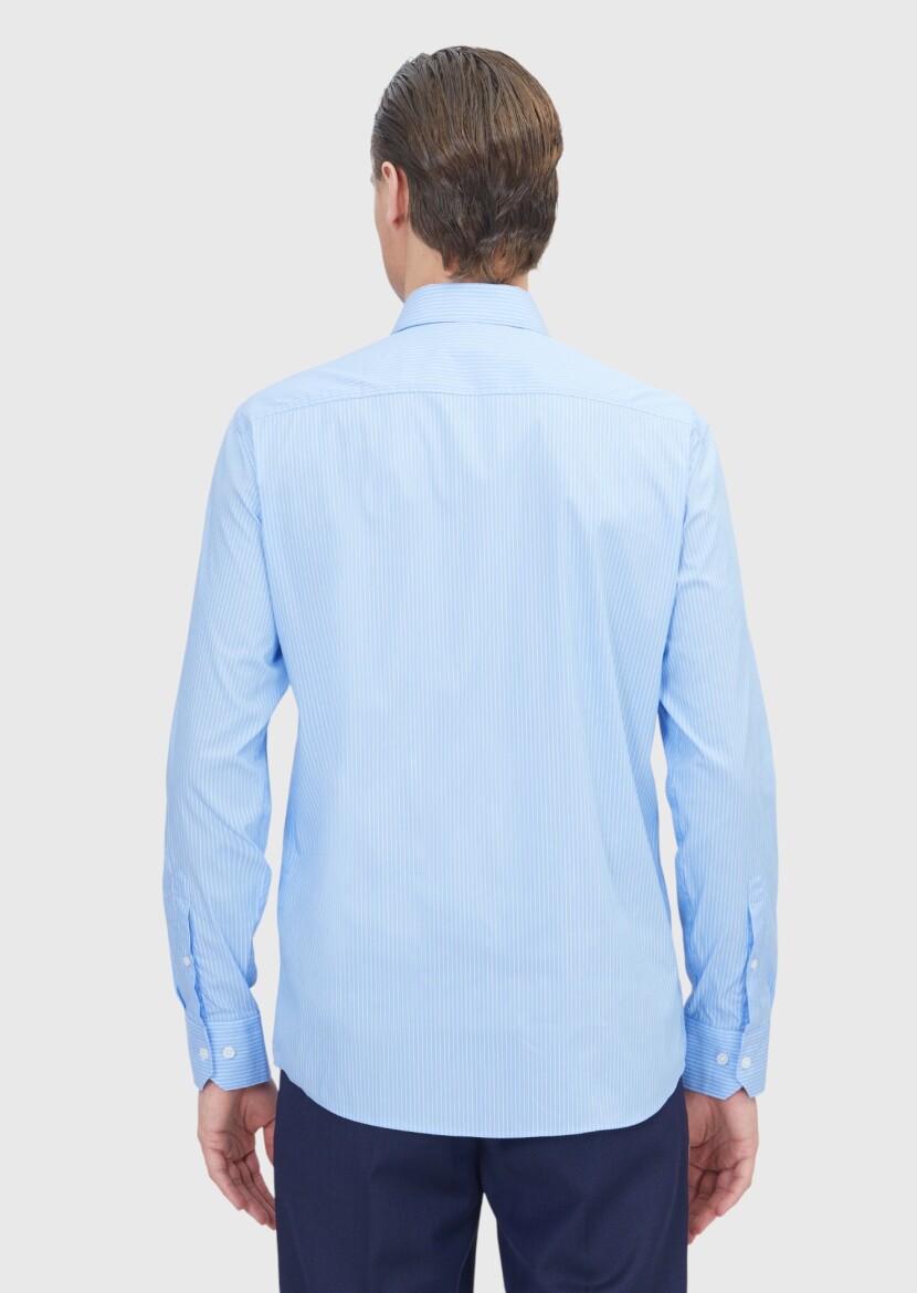 Light Blue Regular Fit Weaving Classical Cotton Blended Shirt - 6