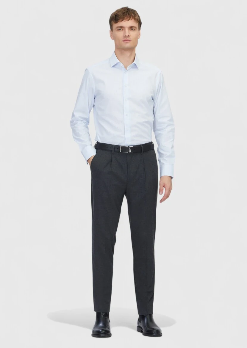 Light Blue Regular Fit Weaving Classical Cotton Blended Shirt - RAMSEY