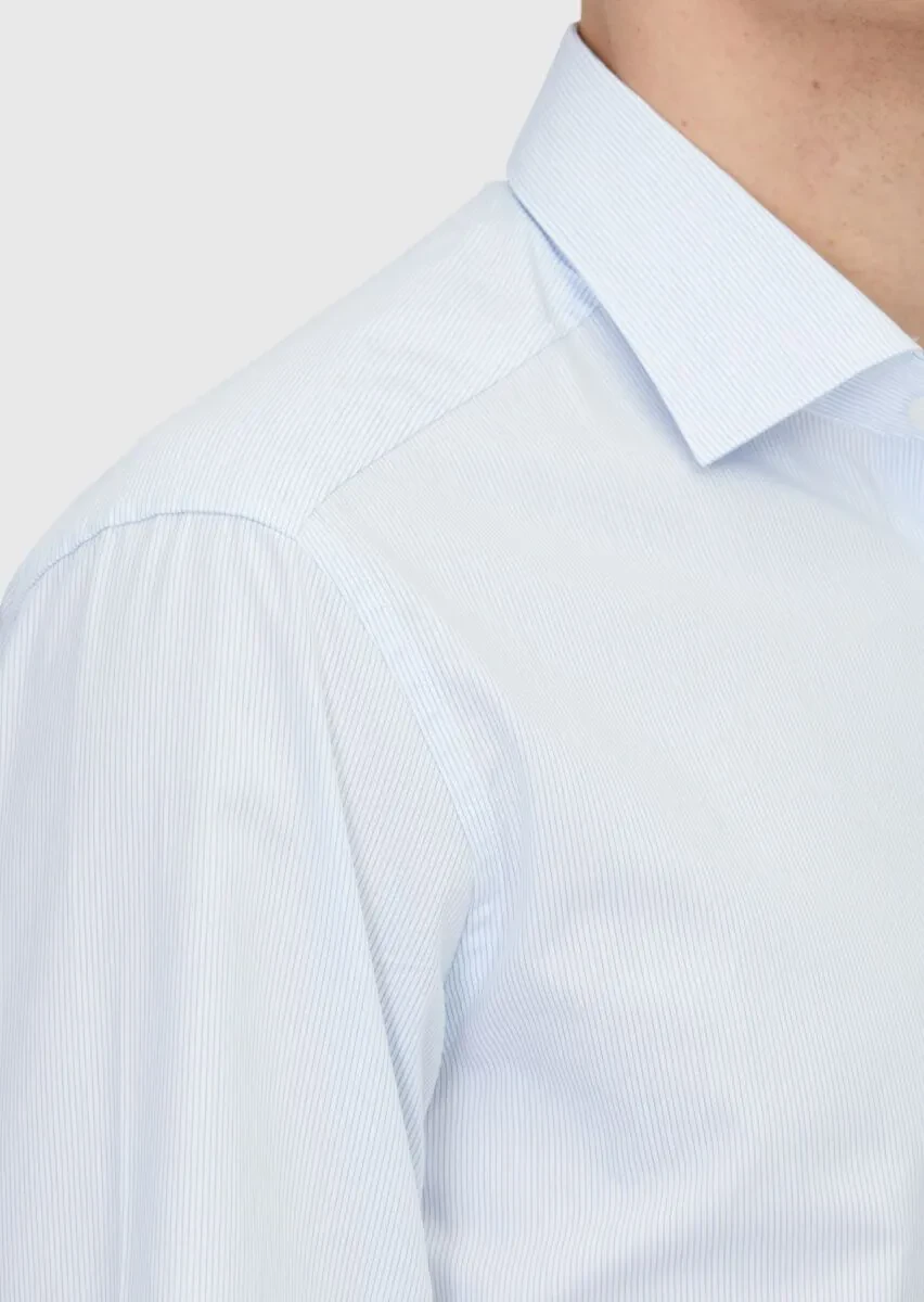 Light Blue Regular Fit Weaving Classical Cotton Blended Shirt - 4