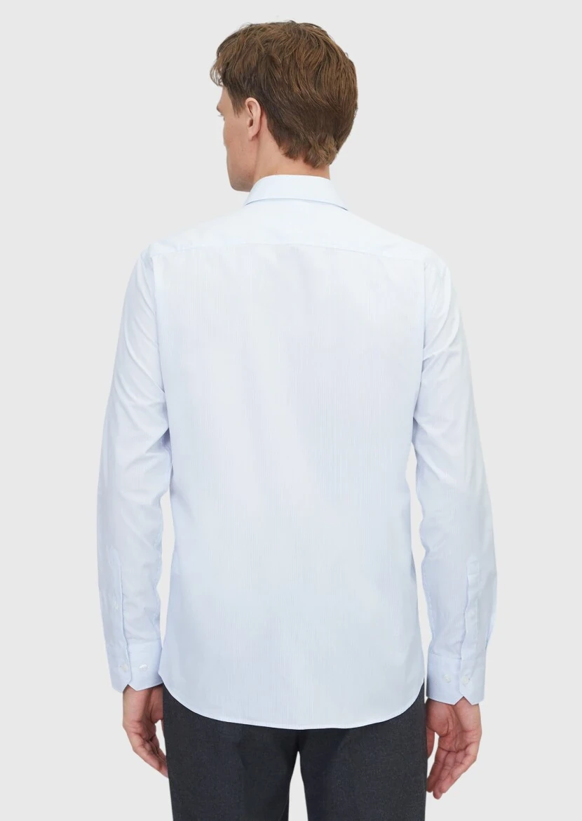 Light Blue Regular Fit Weaving Classical Cotton Blended Shirt - 6