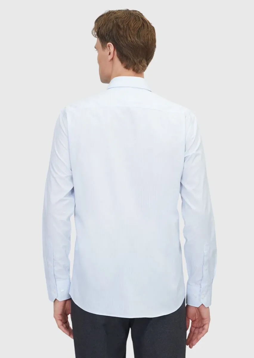 Light Blue Regular Fit Weaving Classical Cotton Blended Shirt - 6