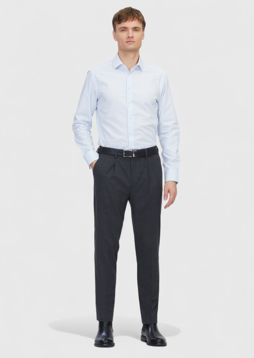 Light Blue Regular Fit Weaving Classical Cotton Blended Shirt - 2