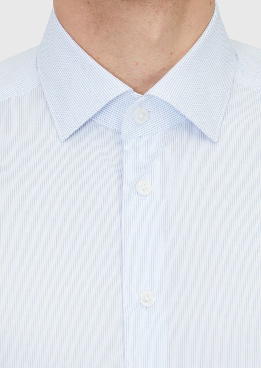 Light Blue Regular Fit Weaving Classical Cotton Blended Shirt - 5