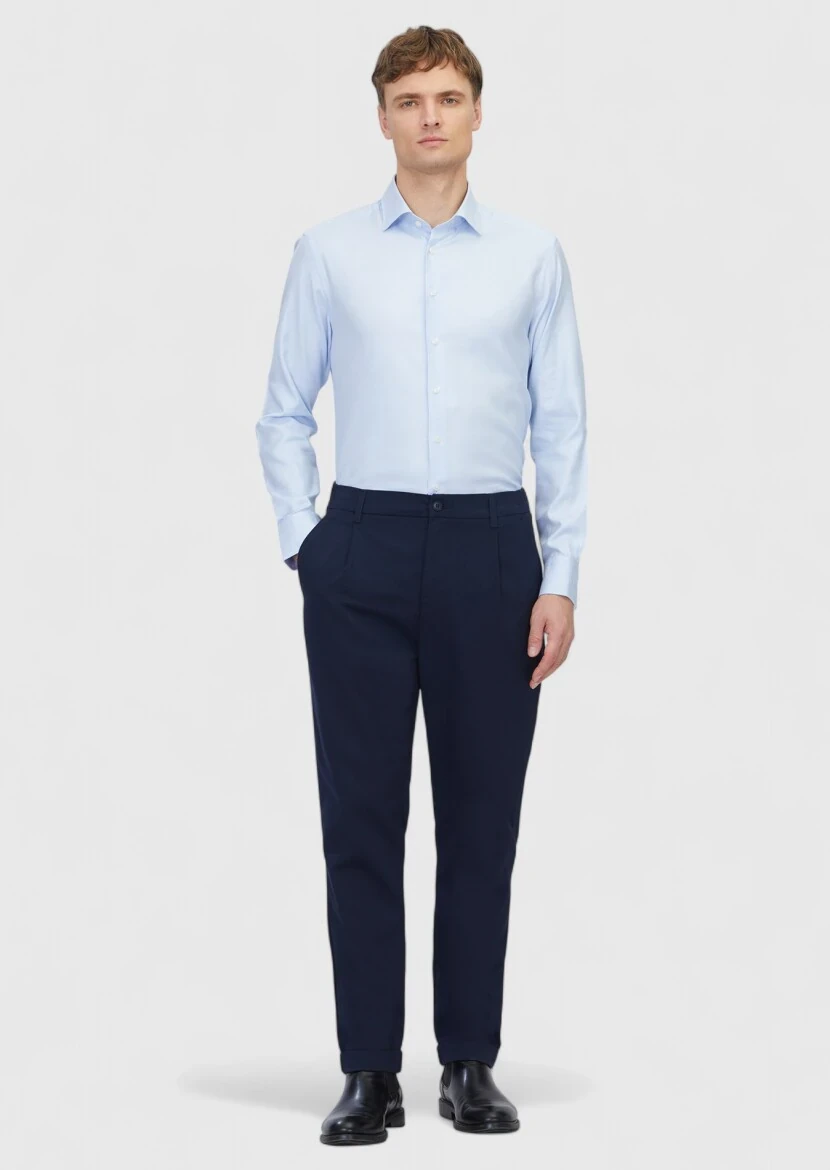 Light Blue Regular Fit Weaving Classical Cotton Blended Shirt - RAMSEY